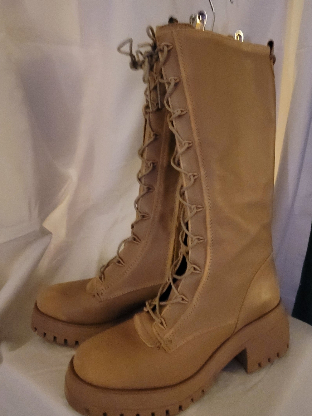 Franco Sarto Lace-Up Chunky Heel Knee Boots - Tan